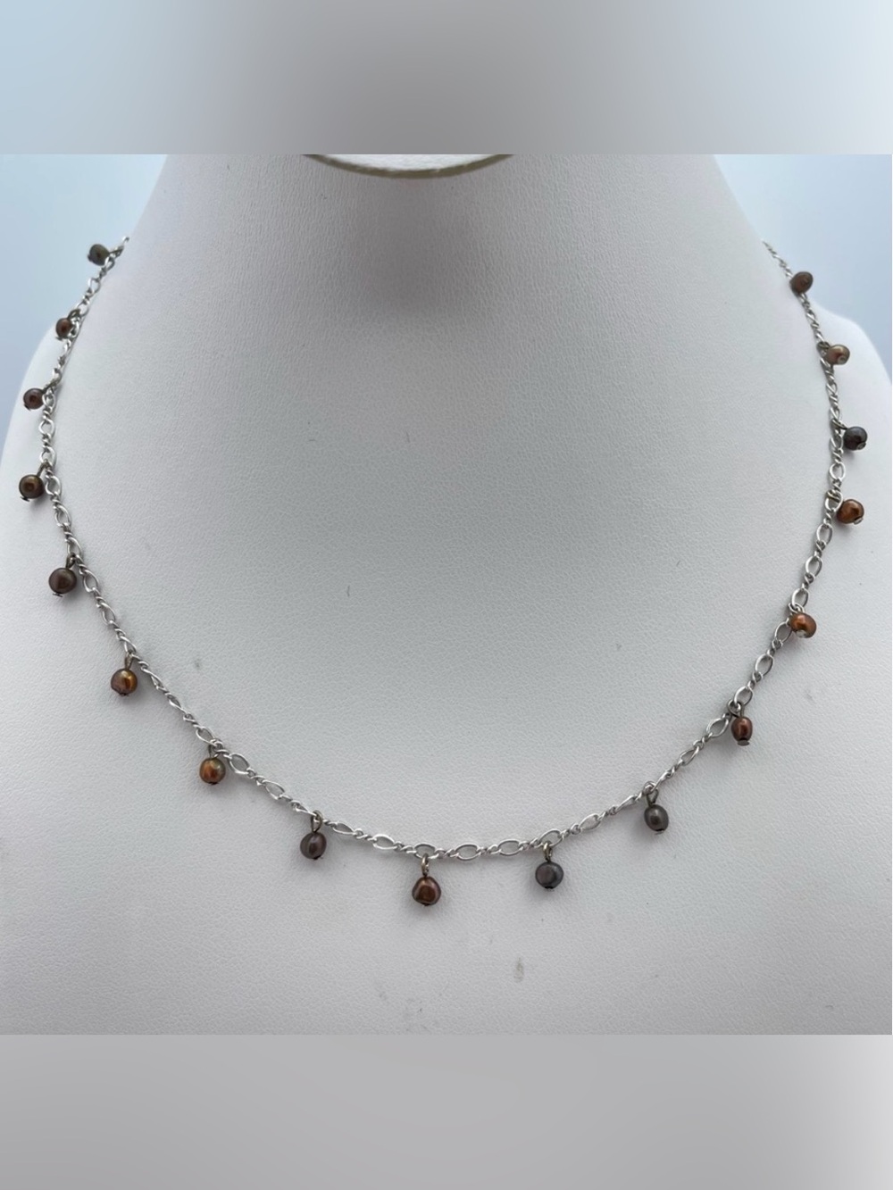 925 Sterling Silver Dark Freshwater Pearl Charm Necklace 16”